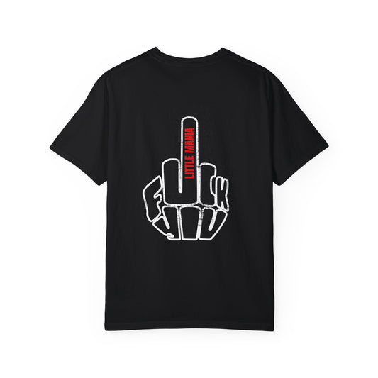 Little Mania Edgy Tee Black with White and Red Logo Design 2