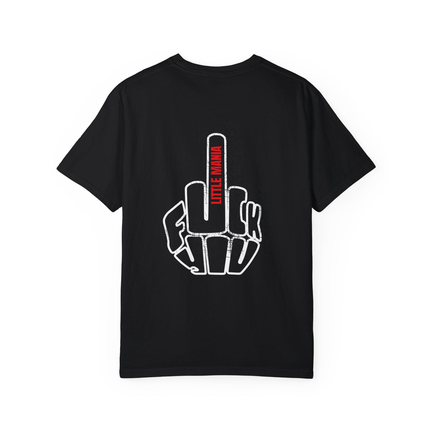 Little Mania Edgy Tee Black with White and Red Logo Design 2